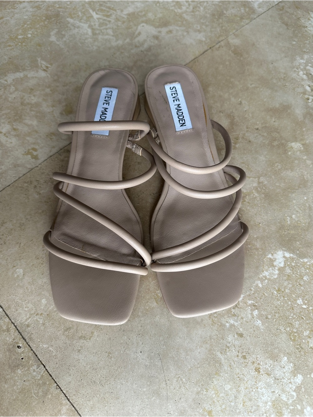 Steve Madden Beige Tubular Strap Slide Sandals